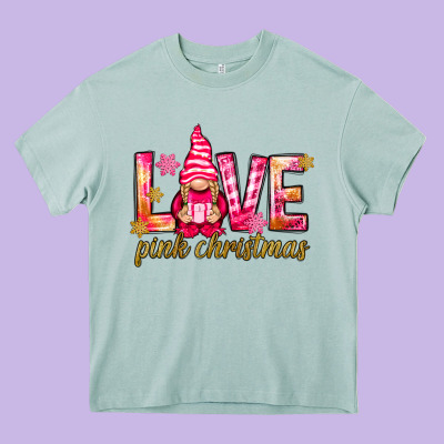 Love Pink Christmas Gnome Heavy Core Tee Designed By Nancycooperartshop