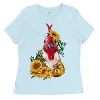 Baby Blue sunflower rooster with leopard Ladies Tee - RanaPortraitStore