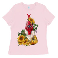 Bubblegum Pink sunflower rooster with leopard Ladies Tee - RanaPortraitStore