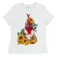White sunflower rooster with leopard Ladies Tee - RanaPortraitStore