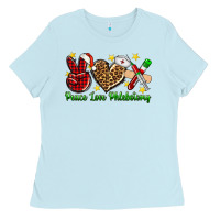 Baby Blue Peace love Phlebotomy Christmas Ladies Tee - NancyCooperArtShop