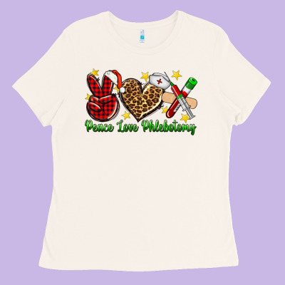 Peace Love Phlebotomy Christmas Ladies Tee Designed By Nancycooperartshop