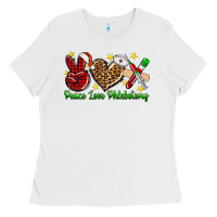 White Peace love Phlebotomy Christmas Ladies Tee - NancyCooperArtShop
