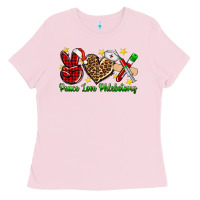 Bubblegum Pink Peace love Phlebotomy Christmas Ladies Tee - NancyCooperArtShop