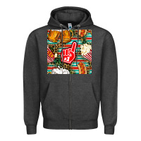 Charcoal Heather american football snacks with serape and leopard Zipper Hoodie - BundleAndBundleShop