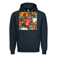 Navy american football snacks with serape and leopard Zipper Hoodie - BundleAndBundleShop