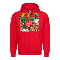 Red american football snacks with serape and leopard Zipper Hoodie - BundleAndBundleShop