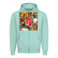 Seafoam american football snacks with serape and leopard Zipper Hoodie - BundleAndBundleShop