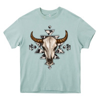 Arona bull skull with aztec Heavy Core Tee - MaliasSmallBusiness