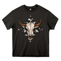 Asphalt bull skull with aztec Heavy Core Tee - MaliasSmallBusiness