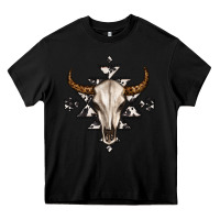 Black bull skull with aztec Heavy Core Tee - MaliasSmallBusiness