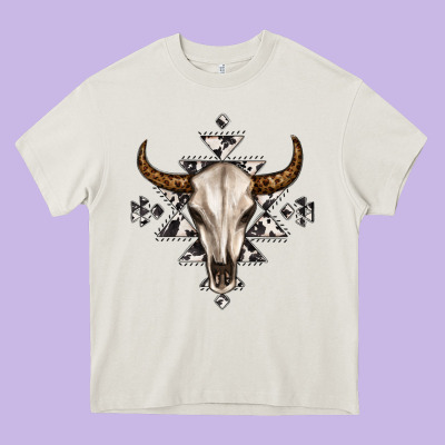 Bull Skull With Aztec Heavy Core Tee Designed By Maliassmallbusiness
