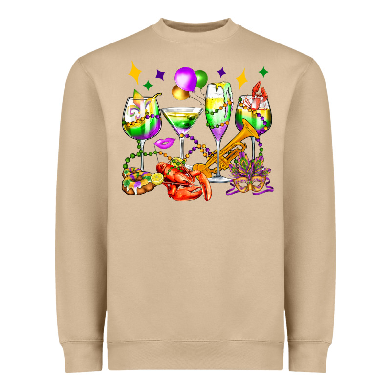 Mardi Gras Wine Glasses Olivia Heavyweight Sweatshirt by OliviaCreatesArt | Teevron
