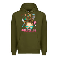 Army Green blonde messy bun nurse life Premium Hoodie - RanaPortraitStore