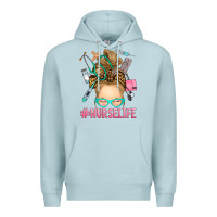 Blue Mist blonde messy bun nurse life Premium Hoodie - RanaPortraitStore