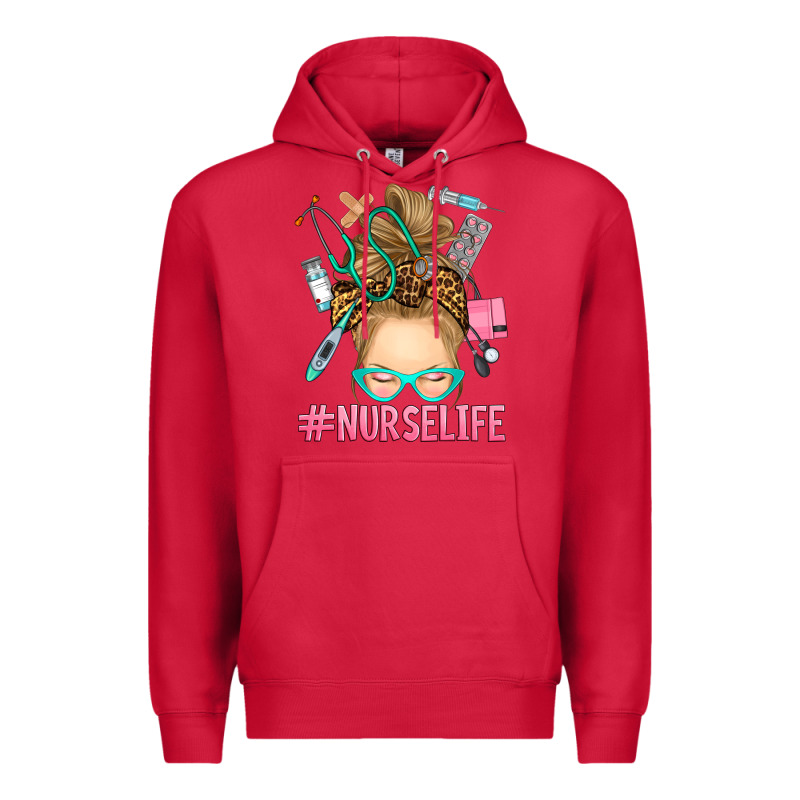 Blonde Messy Bun Nurse Life Premium Hoodie by RanaPortraitStore | Teevron