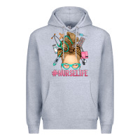 Heather Grey blonde messy bun nurse life Premium Hoodie - RanaPortraitStore