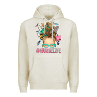 Oatmeal Heather blonde messy bun nurse life Premium Hoodie - RanaPortraitStore