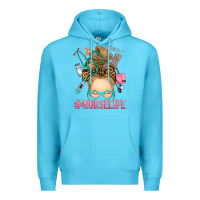 Ocean Blue blonde messy bun nurse life Premium Hoodie - RanaPortraitStore