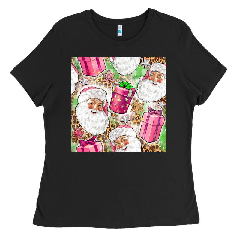 Pink Christmas Santa Claus And Gift Box Ladies Tee by NancyCooperArtShop | Teevron