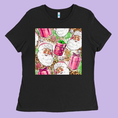 Pink Christmas Santa Claus And Gift Box Ladies Tee Designed By Nancycooperartshop