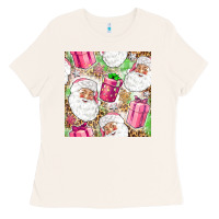 Bone Pink Christmas Santa Claus and gift box Ladies Tee - NancyCooperArtShop