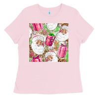 Bubblegum Pink Pink Christmas Santa Claus and gift box Ladies Tee - NancyCooperArtShop