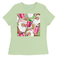 Matcha Pink Christmas Santa Claus and gift box Ladies Tee - NancyCooperArtShop