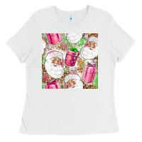 White Pink Christmas Santa Claus and gift box Ladies Tee - NancyCooperArtShop