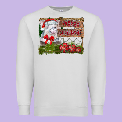 Merry Christmas Pig Premium Sweatshirt Designed By Cowhidedigitalart
