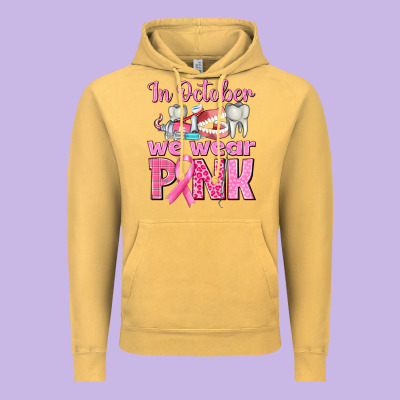 In October We Wear Pink Breast Cancer Awareness Vintage Hoodie Designed By Texasbilliewilder