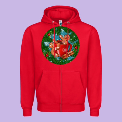 Gingerbread Men With Hot Chocolate Zipper Hoodie Designed By Bundleandbundleshop