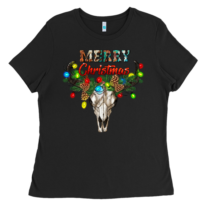 Merry Christmas Bull Skull Ladies Tee by RanaPortraitStore | Teevron