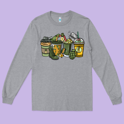 Army Coffee Cups 4th Of July Long Sleeve Tee Designed By Howdyjamesfarm