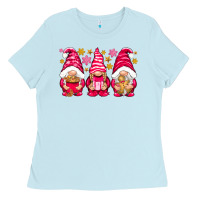 Baby Blue Pink Christmas gnomes Ladies Tee - NancyCooperArtShop
