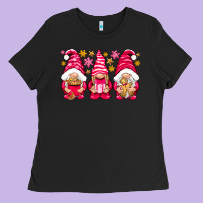 Pink Christmas Gnomes Ladies Tee Designed By Nancycooperartshop