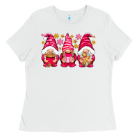 White Pink Christmas gnomes Ladies Tee - NancyCooperArtShop