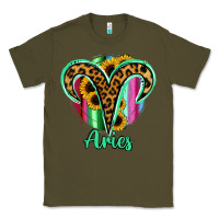 Army Green Aries Zodiac Sign Sunflower Leopard Serape Classic Tee - RanaPortraitStore