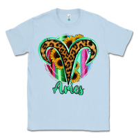 Dusty Blue Aries Zodiac Sign Sunflower Leopard Serape Classic Tee - RanaPortraitStore