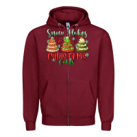 Burgundy snow flakes and christmas cakes Zipper Hoodie - FaDigitalArtStudio