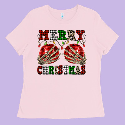 Merry Christmas Skeleton Hands Boobs Ladies Tee Designed By Nancycooperartshop