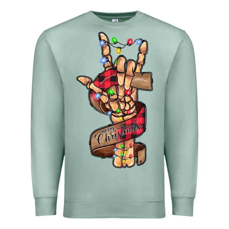 Merry Christmas Skeleton Hand Premium Sweatshirt by CowhideDigitalArt | Teevron