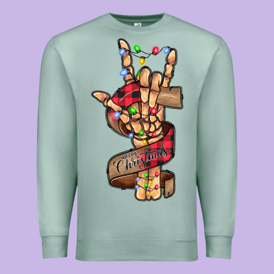 Merry Christmas Skeleton Hand Premium Sweatshirt Designed By Cowhidedigitalart