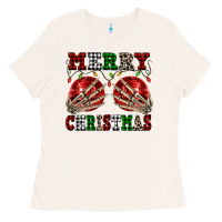 Bone Merry Christmas skeleton hands boobs Ladies Tee - NancyCooperArtShop