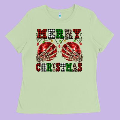 Merry Christmas Skeleton Hands Boobs Ladies Tee Designed By Nancycooperartshop