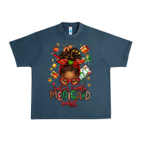Midnight Navy Santa's Favorite Medicaid Analyst Afro Messy Bun Urban Heavy Tee - texasbilliewilder