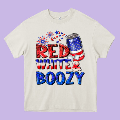 Red White Boozy Heavy Core Tee Designed By Nancycooperartshop
