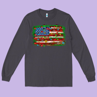 Christmas American Flag 4th Of July Long Sleeve Tee Designed By Howdyjamesfarm
