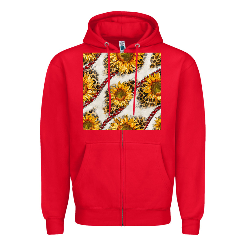 Baseball Sunflowers And Leopard Seamless Pattern Zipper Hoodie by BundleAndBundleShop | Teevron