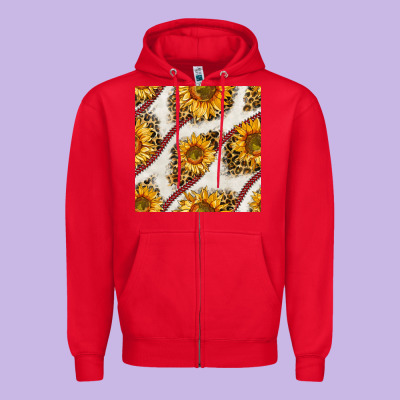 Baseball Sunflowers And Leopard Seamless Pattern Zipper Hoodie Designed By Bundleandbundleshop